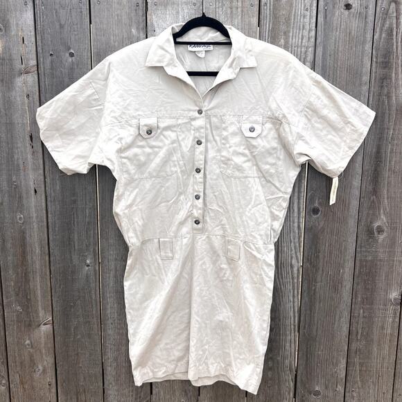 Rampage | Vtg 80s Deadstock Utility Safari Shirt Mini Dress Khaki Beige Size 5/6 - Picture 1 of 7